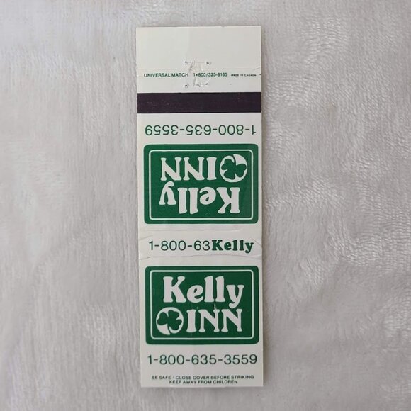 VTG Matchbook Cover Kelly Inn 1-800-63Kelly Shamrock Logo ND SD WY Yellowstone - Picture 3 of 4